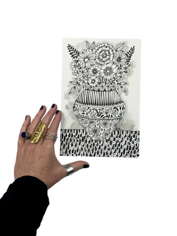 black and white bouquet drawing