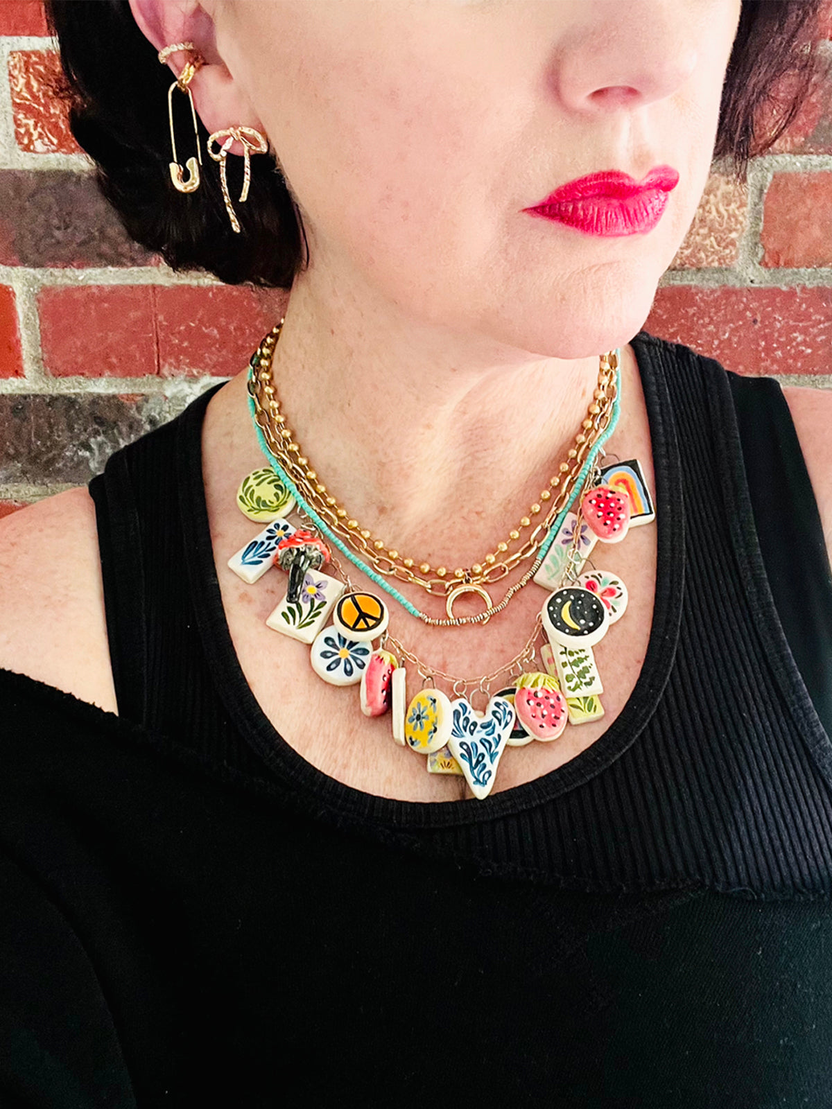 small yellow moon ceramic charm