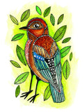 little bird with leaves 8x10 matted print