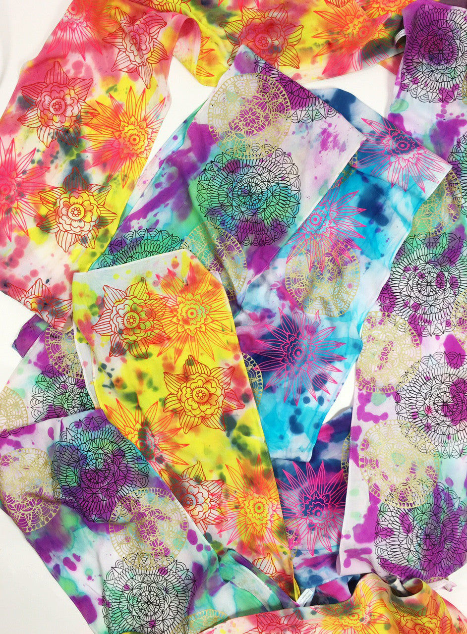 yellow & pink flowers messy scarf- 10 available