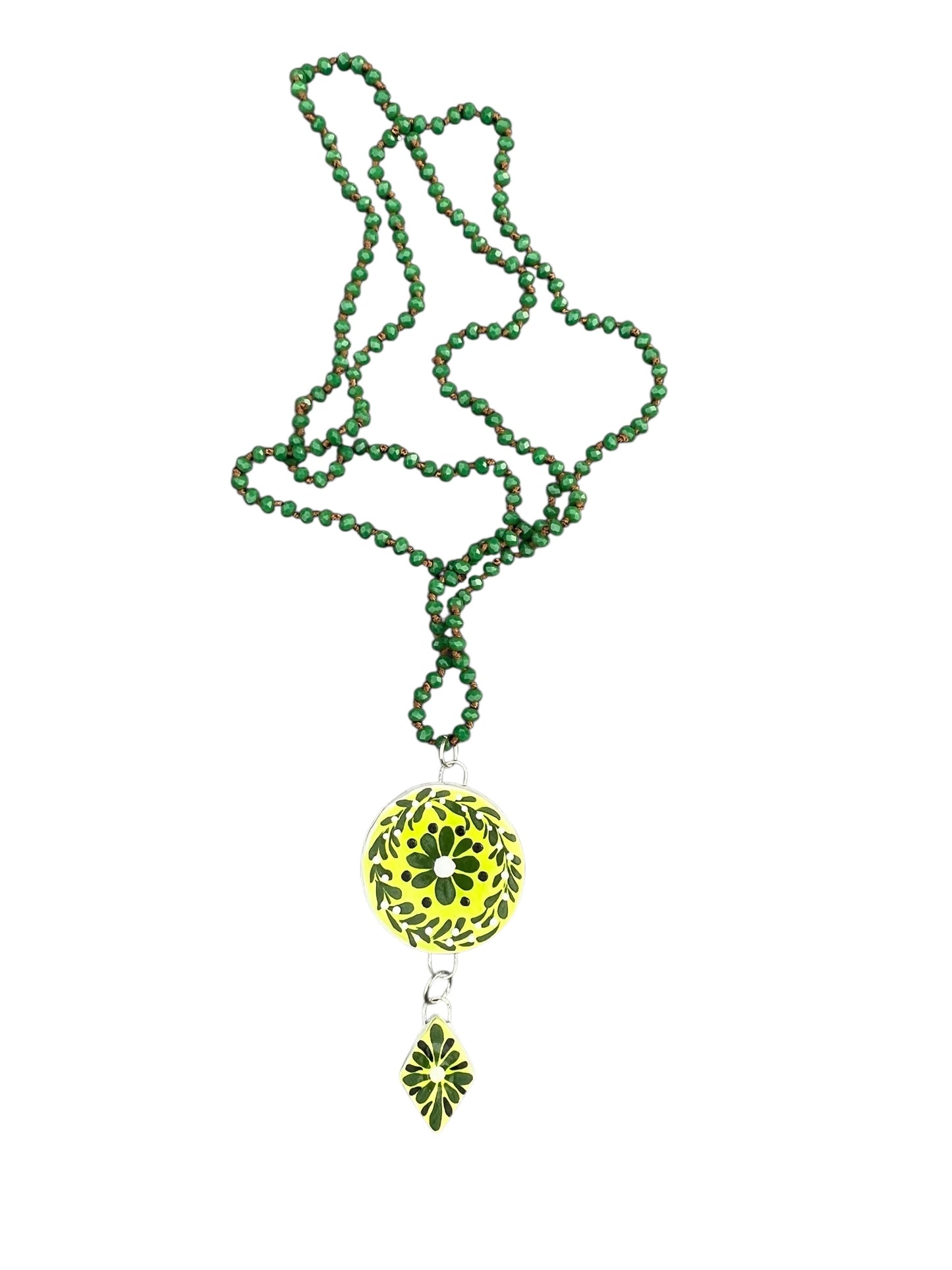 green flowers ceramic necklace