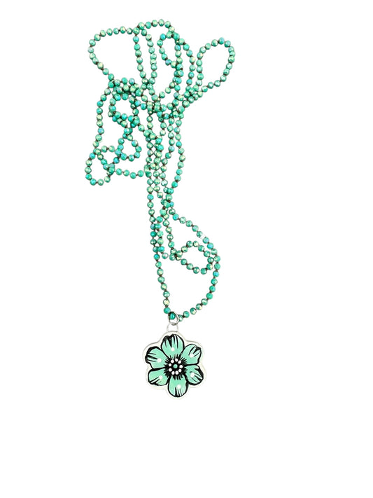 turquoise flower ceramic necklace