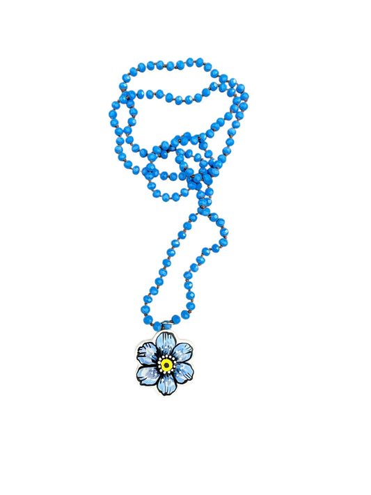 blue flower ceramic necklace