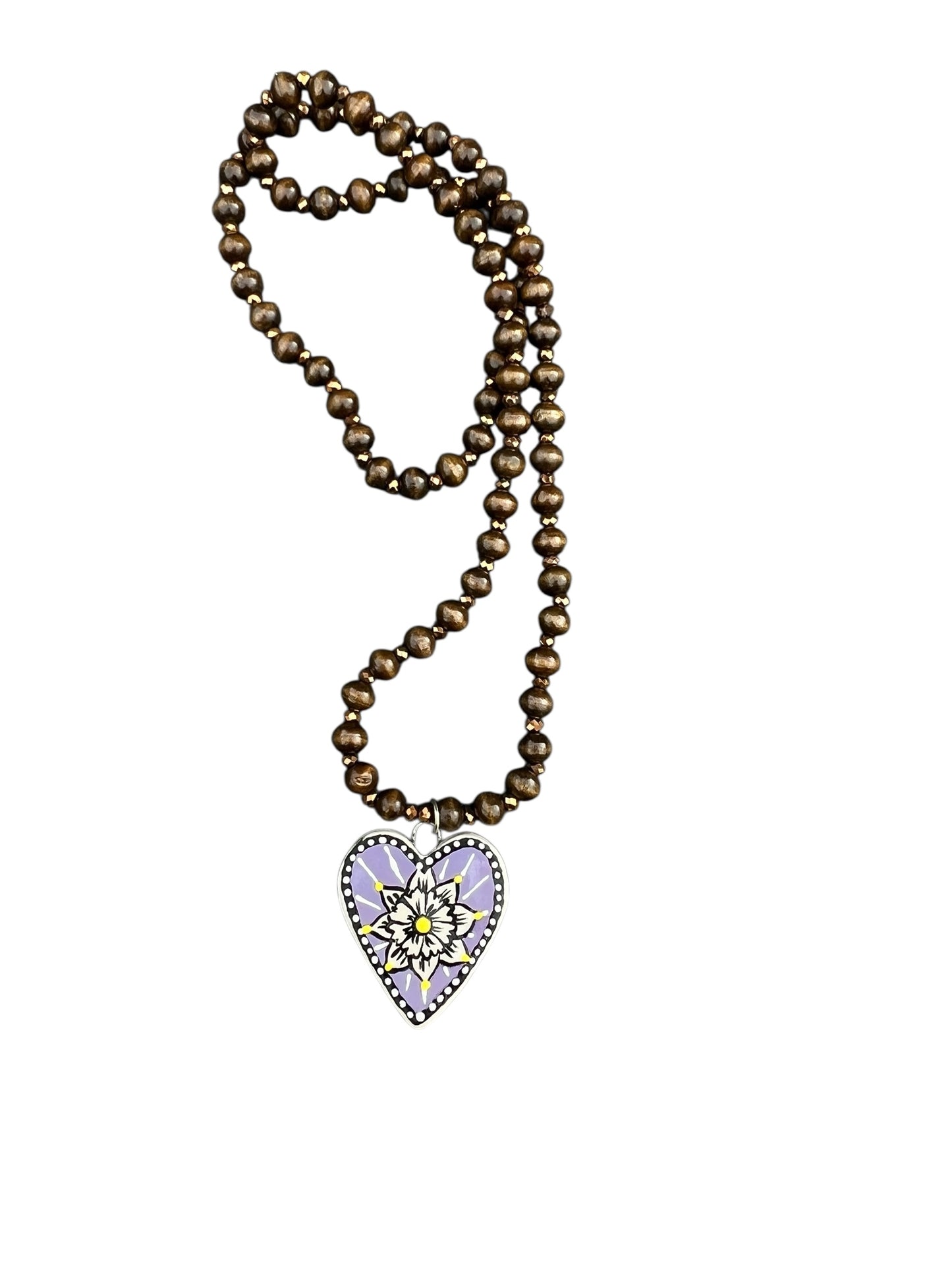 purple flower heart ceramic necklace