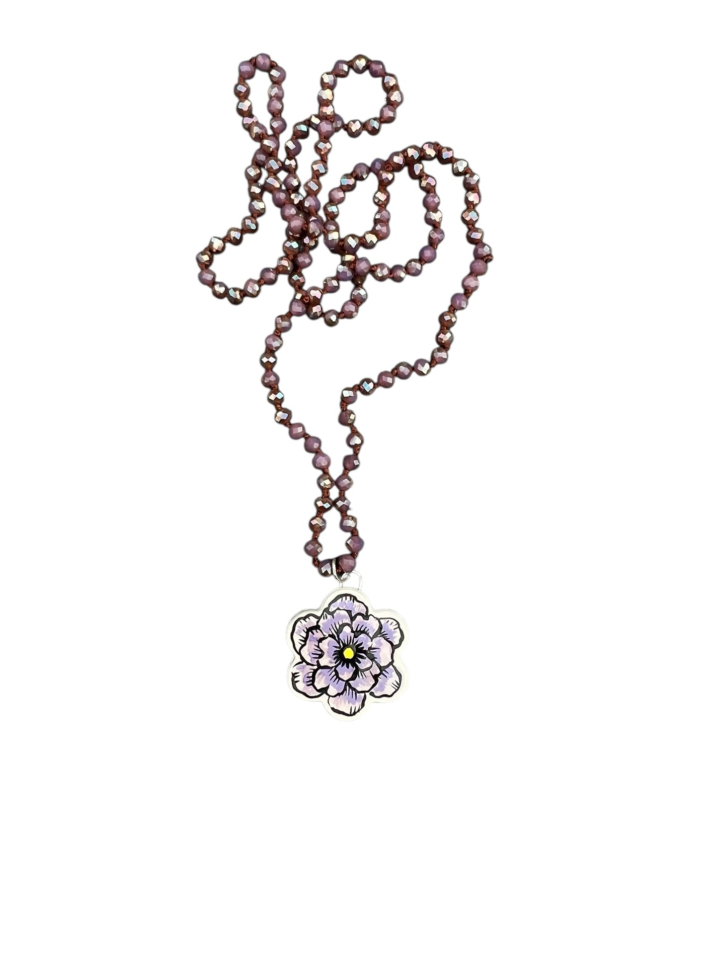 purple flower ceramic necklace