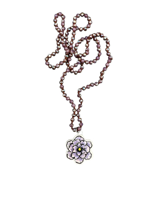 purple flower ceramic necklace