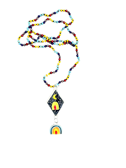 rainbow diamond ceramic necklace