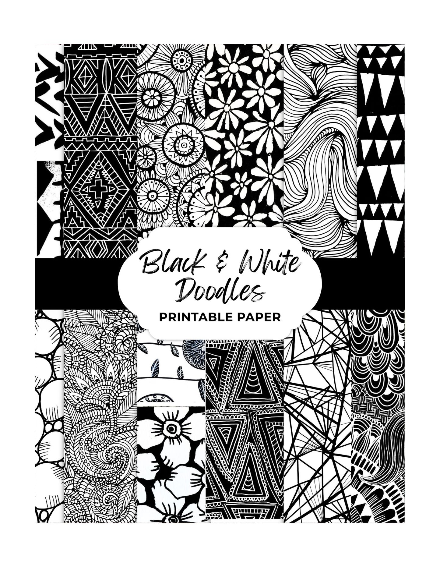 Black and White Doodles Printable Paper