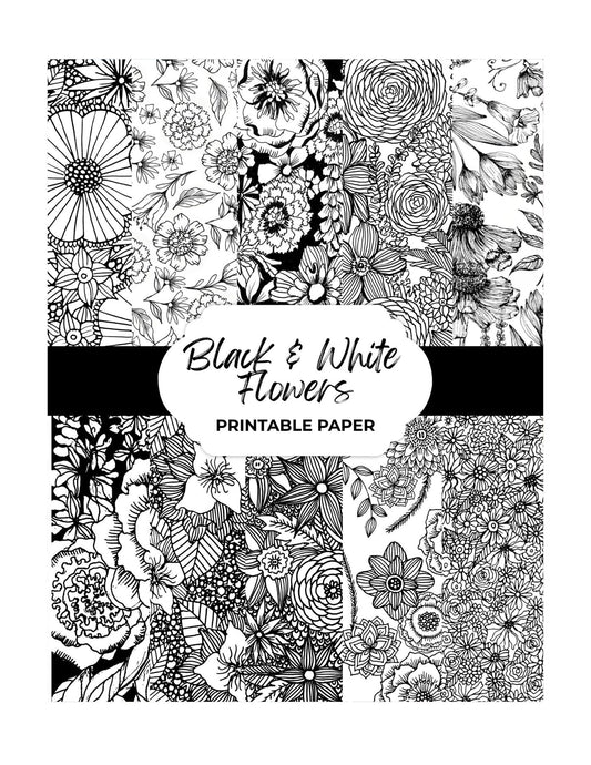 Black and White Flowers Printable Paper