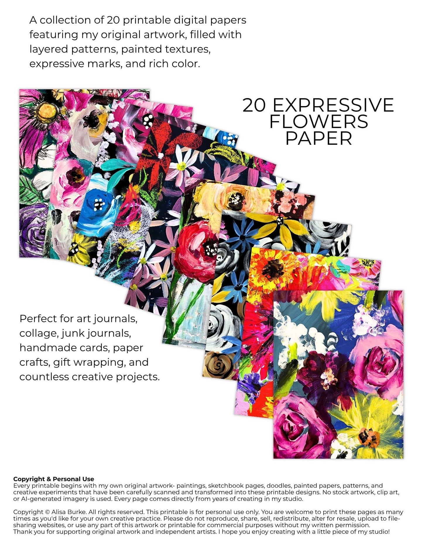 Expressive Flowers Printable Paper