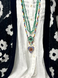 blue floral heart ceramic necklace