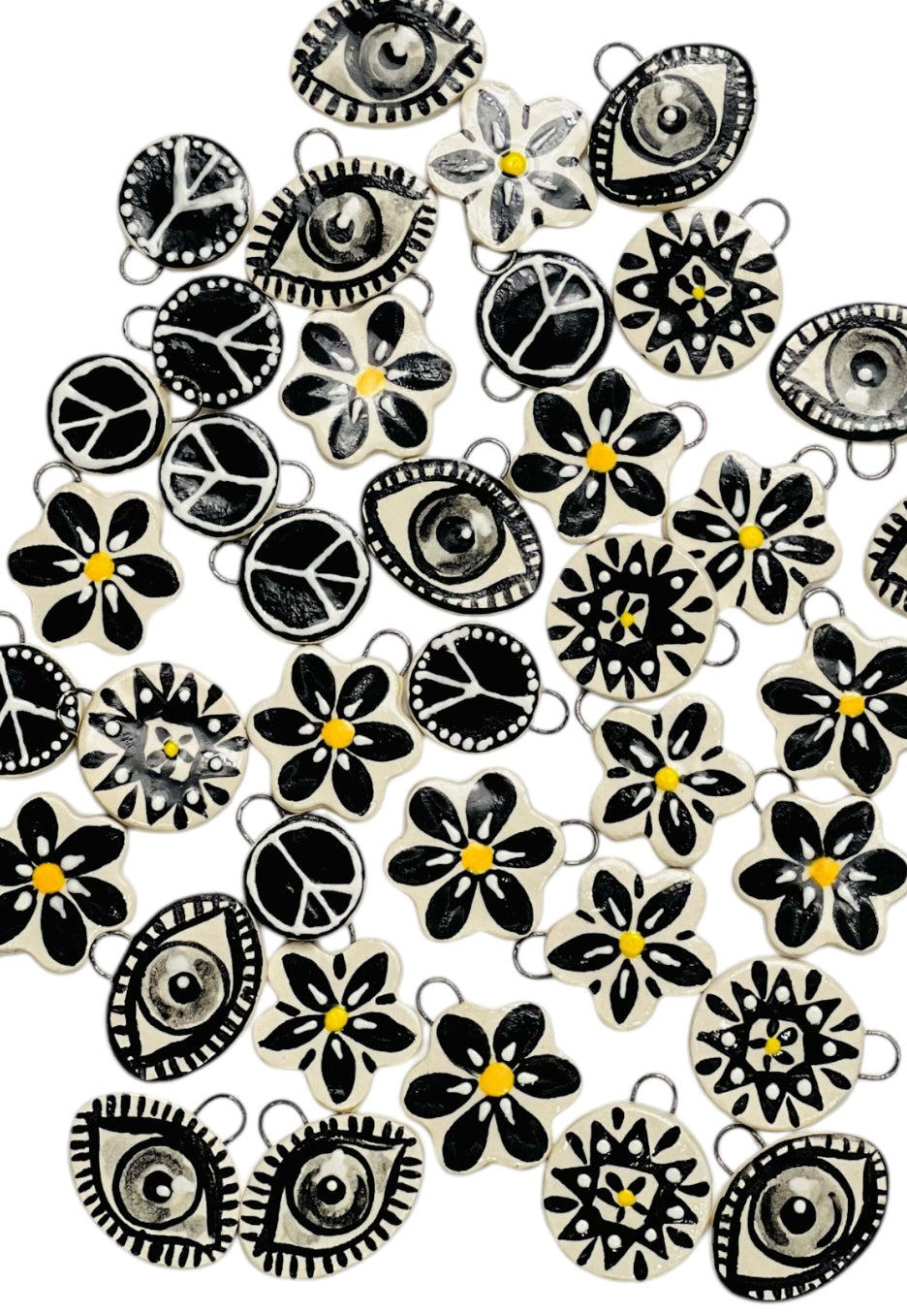 black and white eye ceramic charm