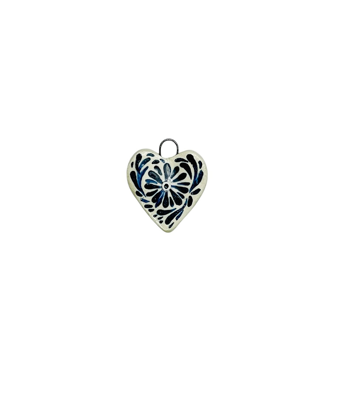 blue flowers heart ceramic charm