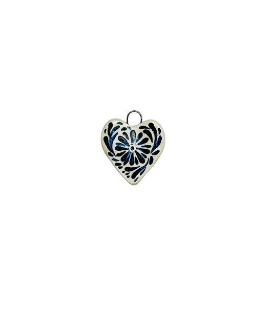 blue flowers heart ceramic charm