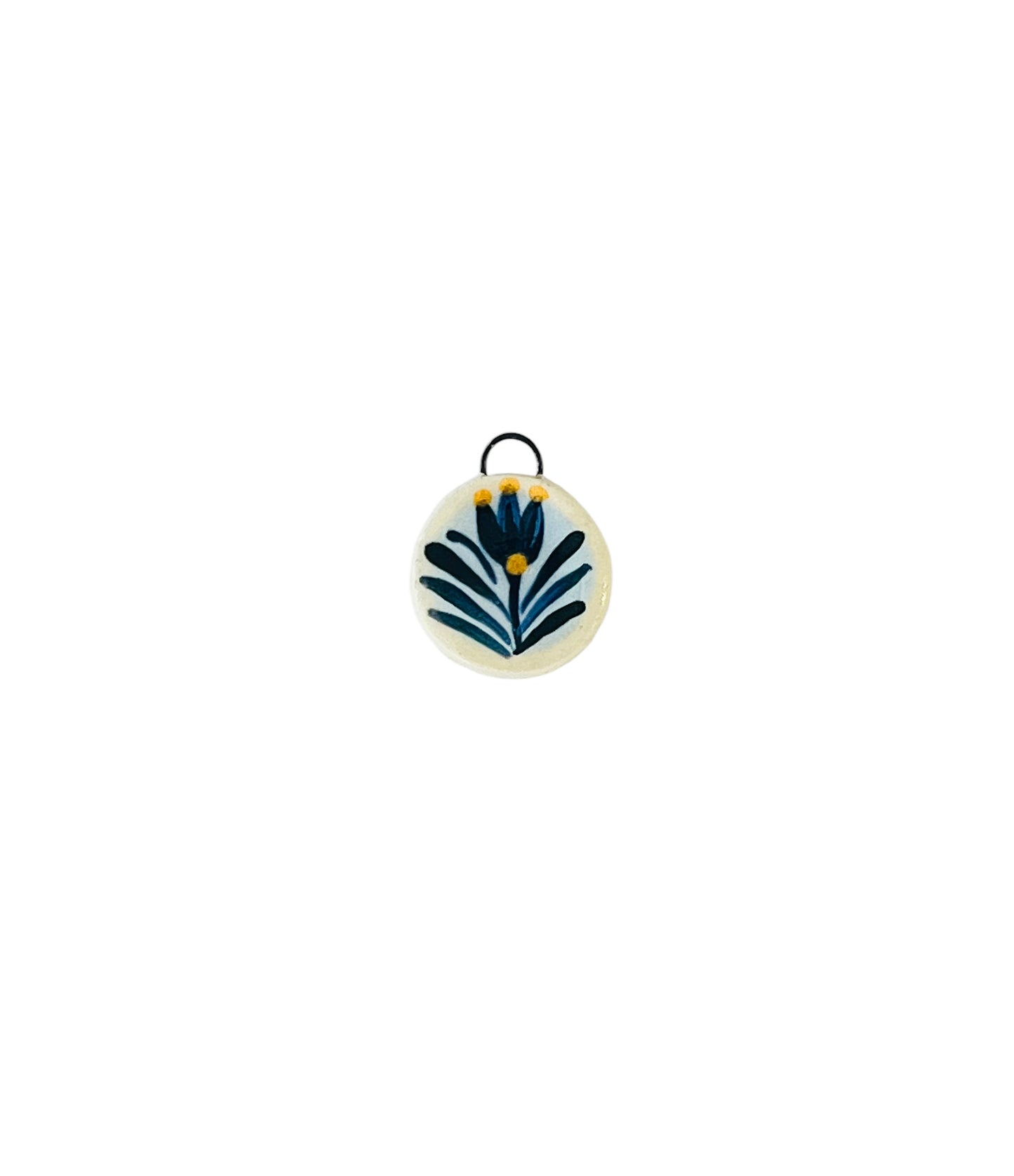 round blue tulip ceramic charm