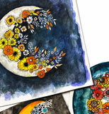 watercolor sketch floral moons