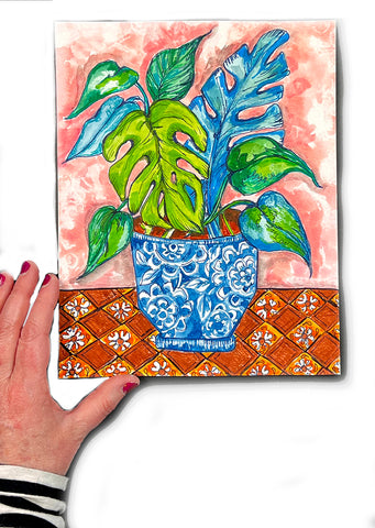 mixed media potted plant