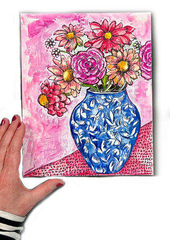 mixed media pink bouquet