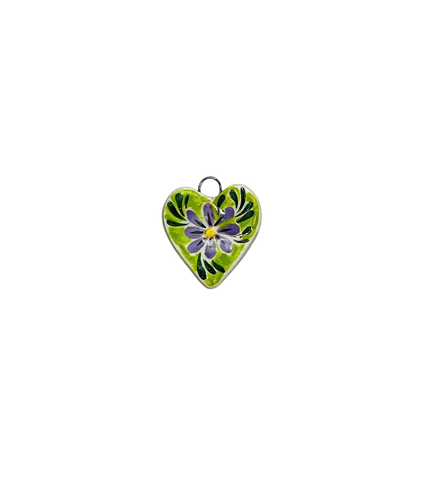 green heart ceramic charm