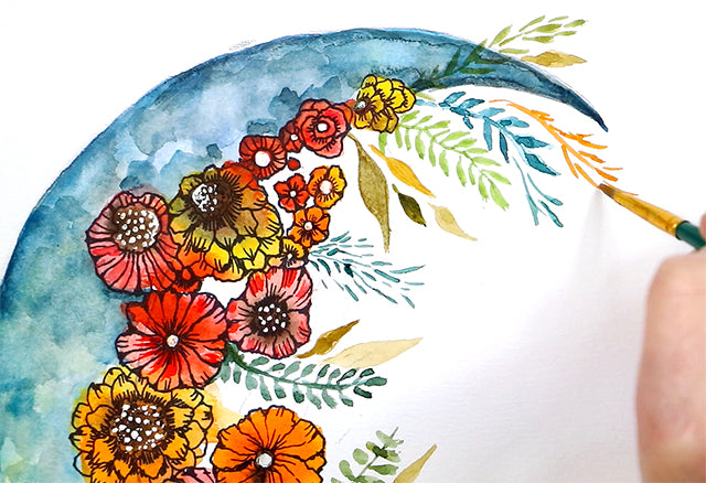watercolor sketch floral moons
