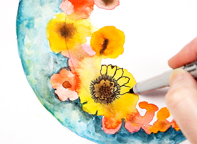 watercolor sketch floral moons