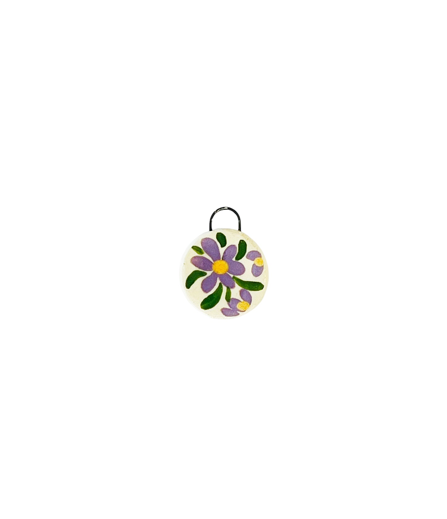 purple flowers ceramic charm