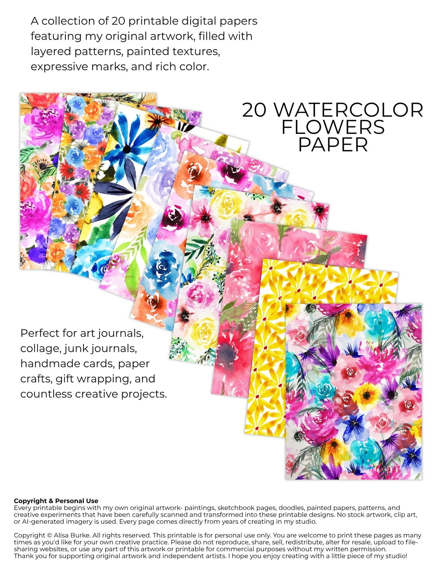 Watercolor Flowers Printable Paper