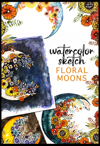 watercolor sketch floral moons