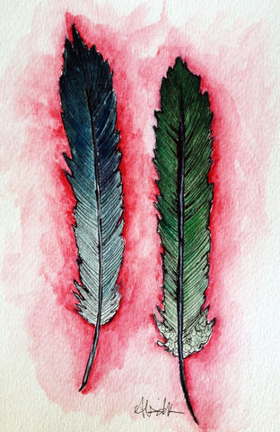 two feather original watercolor painting