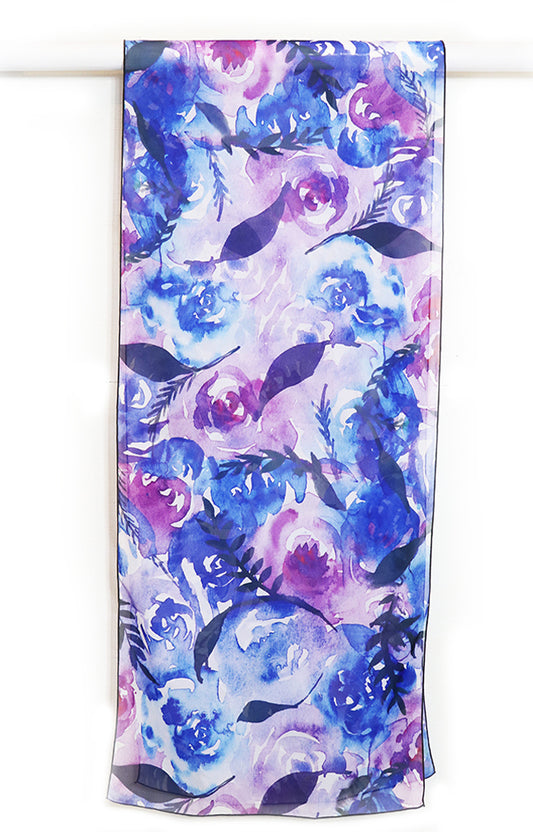 blue watercolor flowers scarf