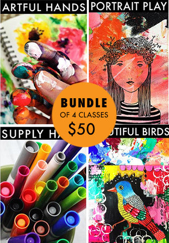 bundle of 4 classes: Artful Hands, Portrait Play, Supply Hack, Beautiful Birds