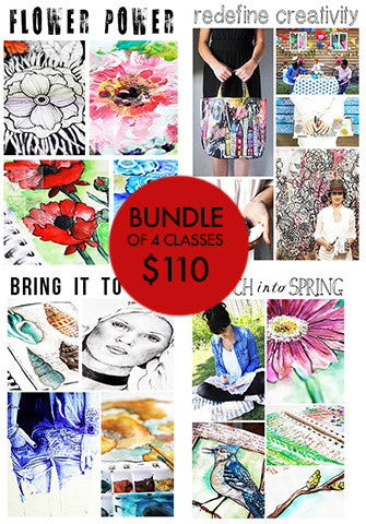 bundle of 4 classes: Sketch Into Spring, Flower Power, Bring it to Life, Redefine Creativity