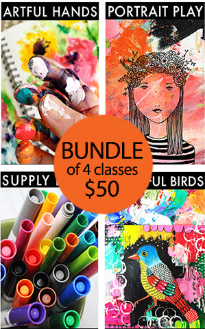 bundle of 4 classes: artful hands, portrait play, supply hack and beautiful birds