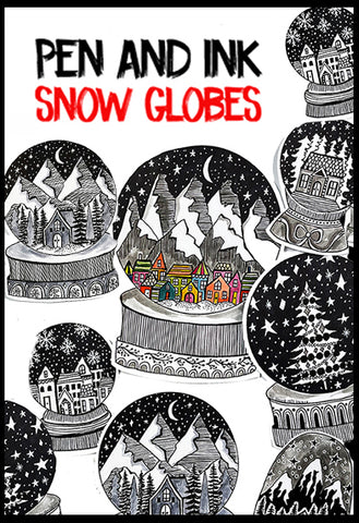 pen and ink snow globes