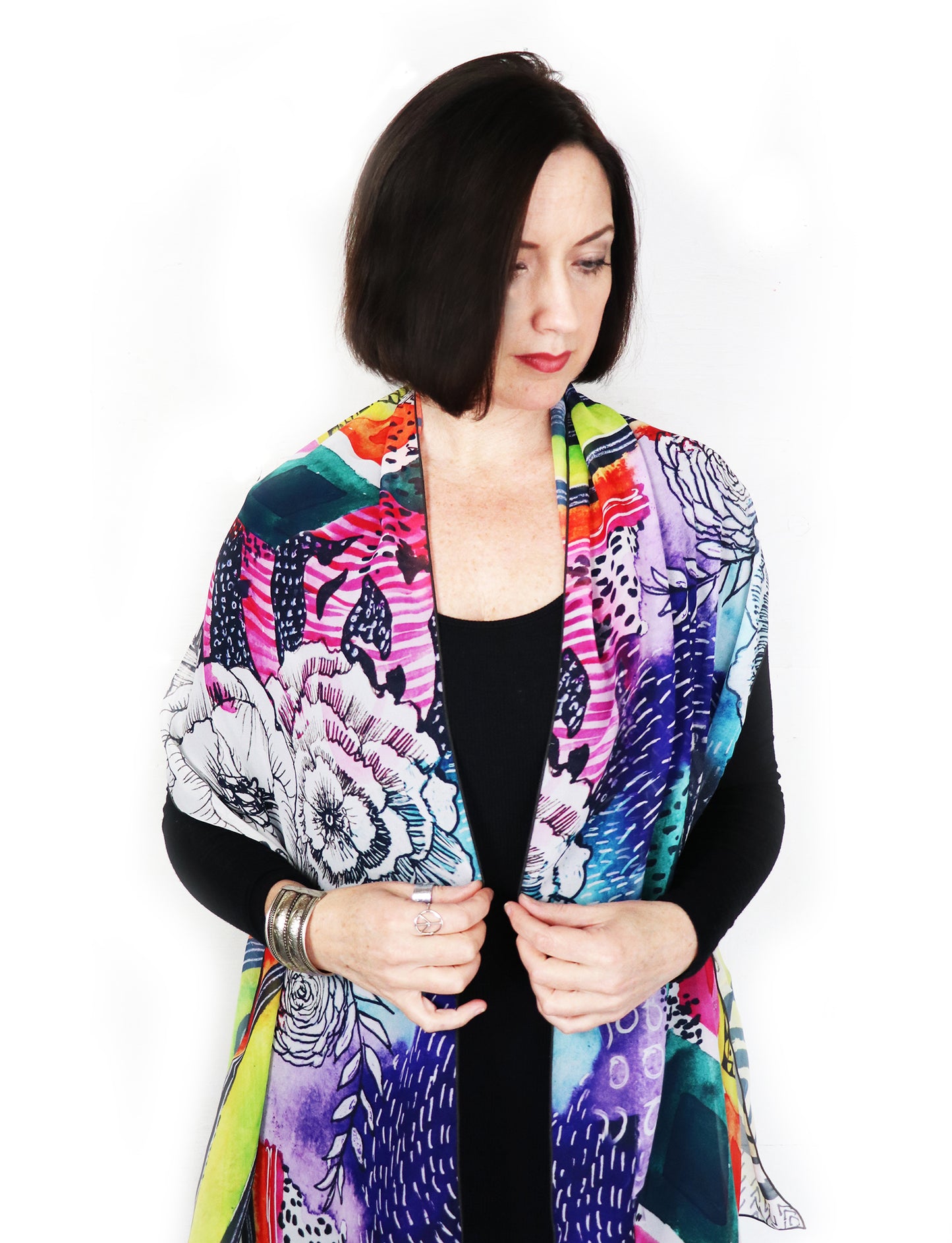 blue watercolor flowers scarf