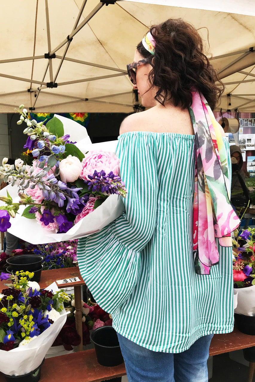 teal flowers scarf